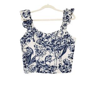 Abercrombie And Fitch Women's Blue White Floral Bubble Strap Crop Top Large